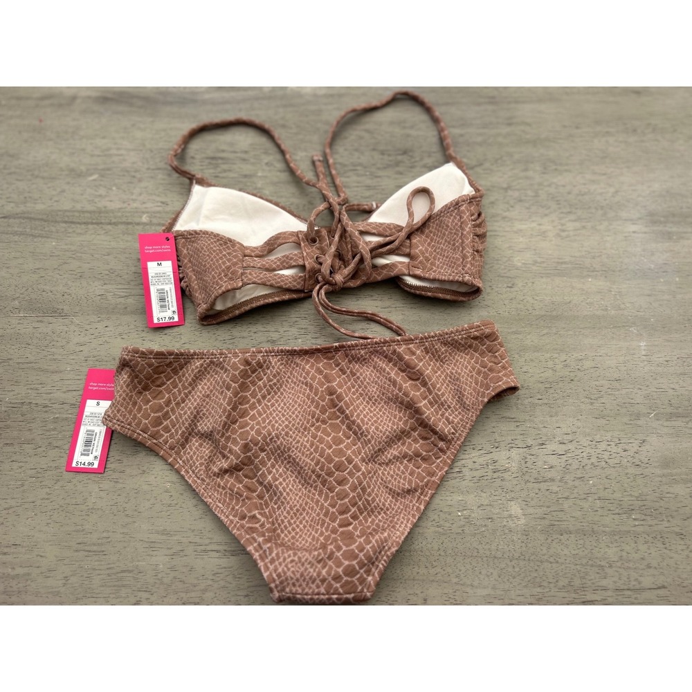 Xhilaration Snakeskin Bikini Set Mushroom Brown Y2K Animal Print NWT M/S - Picture 6 of 9